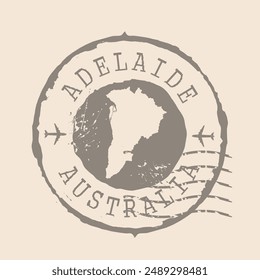 Stamp Postal de Adelaida es la ciudad de Australia. Mapa Sello de caucho de silueta.  Diseño Retro Travel. Sello de mapa Adelaide grunge para su diseño.  EPS10