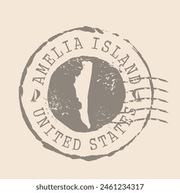 Stamp Postal of Amelia Island. Map Silhouette rubber Seal.  Design Retro Travel. Seal  Map of Amelia Island grunge  for your design. United States.  EPS10