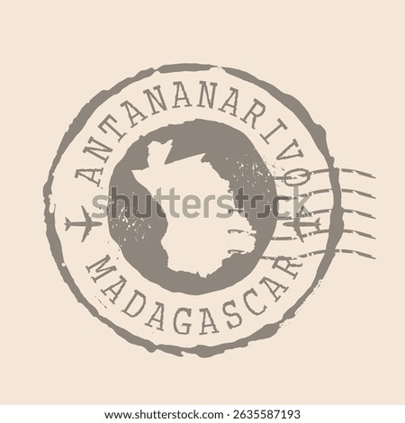 Stamp Postal Antananarivo is capital of Madagascar. Map Silhouette rubber Seal.  Design Retro Travel. Seal of Antananarivo grunge  for your design. Madagascar. EPS10