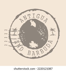 Stamp Postal of  Antigua and Barbuda. Map Silhouette rubber Seal.  Design Retro Travel. Seal of Map Antigua and Barbuda grunge  for your design.  EPS10