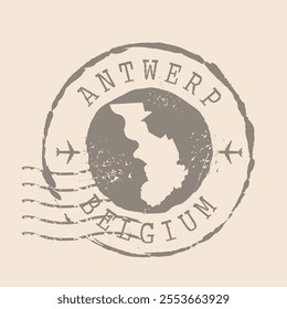 Stamp Postal of Antwerp is city of Belgium. Map Silhouette rubber Seal.  Design Retro Travel. Seal  Map of Antwerp grunge  for your design. Belgium. EPS10