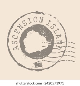 Stamp Postal of  Ascension Island. Map Silhouette rubber Seal.  Design Retro Travel. Seal of Map Ascension Island grunge  for your web site design, logo, app, UI. EPS10