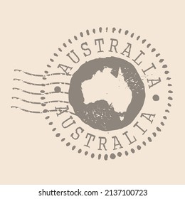 Stamp Postal of Australia. Map Silhouette rubber Seal.  Design Retro Travel. Seal of Map Australia grunge  for your design.  EPS10.