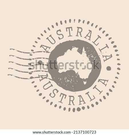 Stamp Postal of Australia. Map Silhouette rubber Seal.  Design Retro Travel. Seal of Map Australia grunge  for your design.  EPS10.