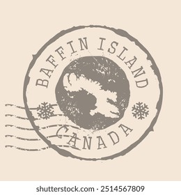 Carimbo Postal da Ilha Baffin. Mapa Silhueta borracha selo.  Design - Viagens Retro. Mapa de selo Ilha Baffin do Canadá grunge para o seu design.  EPS10