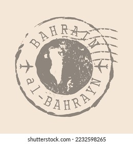 Stamp Postal of Bahrain. Map Silhouette rubber Seal.  Design Retro Travel. Seal of Map Bahrain grunge  for your design.  EPS10