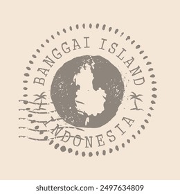 Stamp Postal of Banggai Island. Map Silhouette rubber Seal.  Design Retro Travel. Seal of Map Banggai Island grunge  for your design. Indonesia. EPS10 