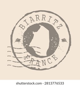 Stamp Postal of  Biarritz. Map Silhouette rubber Seal.  Design Retro Travel. Seal  Map of Biarritz is city of  France grunge  for your design.  EPS10