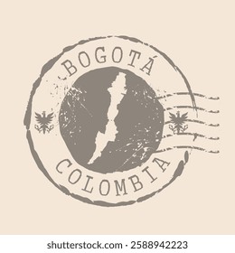 Stamp Postal of Bogota is capital of Colombia. Map Silhouette rubber Seal.  Design Retro Travel. Seal of Map Bogota  grunge  for your web site design, logo, app, UI. EPS10