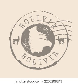 Stamp Postal of  Bolivia. Map Silhouette rubber Seal.  Design Retro Travel. Seal of Map Bolivia grunge  for your design.  EPS10