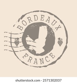 Stamp Postal of  Bordeaux. Map Silhouette rubber Seal.  Design Retro Travel. Seal  Map of Bordeaux is city of  France grunge  for your design.  EPS10