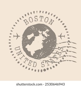 Carimbo Postal de Boston é a cidade dos EUA . Mapa Silhueta borracha selo.  Design - Viagens Retro. Mapa de selo do Boston grunge para o seu design. Estados Unidos.  EPS10