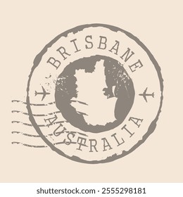 Stamp Postal of  Brisbane is city of Australia. Map Silhouette rubber Seal.  Design Retro Travel. Seal of Map Brisbane grunge  for your design.  EPS10