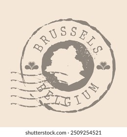 Stamp Postal Brussels é a capital da Bélgica. Mapa Silhueta borracha selo.  Design - Viagens Retro. Selo do mapa Bruxelas grunge para o seu projeto.  EPS10