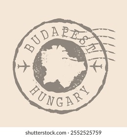 Carimbo Postal de Budapeste é a capital da Hungria. Mapa Silhueta borracha selo.  Design - Viagens Retro. Mapa de selo de Budapeste grunge para o seu design. EPS10