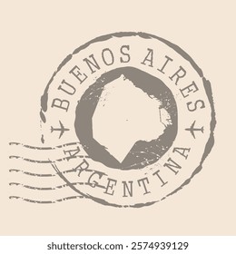 Stamp Postal of Buenos Aires is capital of Argentina. Map Silhouette rubber Seal.  Design Retro Travel. Seal  Map of Buenos Aires grunge  for your design. Argentina.  EPS10