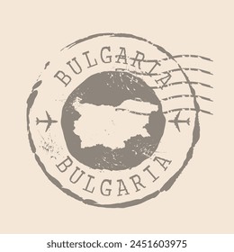 Briefmarke Bulgarien. Karte Silhouette Gummidichtung.  Design Retro Travel. Kartensiegel Bulgarien grunge für Website Design, Logo, App, UI. EPS10