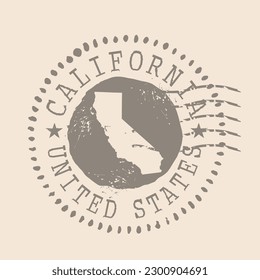 Stamp Postal of California. Map Silhouette rubber Seal.  Design Retro Travel. Seal  Map of California grunge  for your design. United States. EPS10