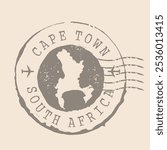 Stamp Postal Cape Town is a city of South Africa. Map Silhouette rubber Seal.  Design Retro Travel. Seal  Map Cape Town grunge  for your design. South Africa.  EPS10