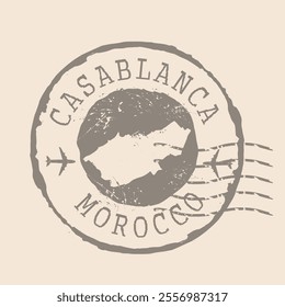 Stamp Postal Casablanca is city of Morocco. Map Silhouette rubber Seal.  Design Retro Travel. Seal of Map Casablanca grunge  for your design.  EPS10