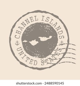 Stamp Postal of Channel Islands. Map Silhouette rubber Seal.  Design Retro Travel. Seal  Map of Channel Islands grunge  for your design. United States.  EPS10