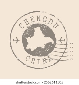 Stamp Postal of Chengdu is city of China. Map Silhouette rubber Seal.  Design Retro Travel. Seal  Map of Chengdu grunge  for your design. China. EPS10