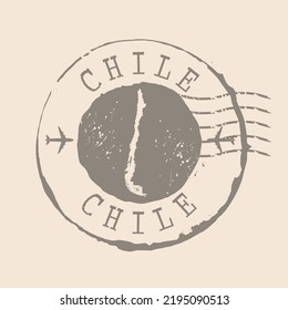 Sello postal de Chile. Sello de goma de silueta de mapa.  Design Retro Travel. Sello de Map Chile grunge por tu diseño.  EPS10
