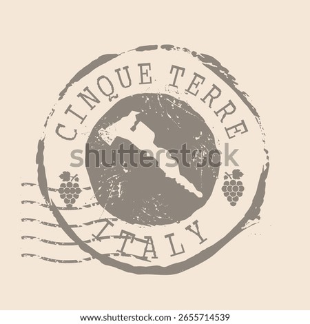 Stamp Postal of Cinque Terre of Italy. Map Silhouette rubber Seal.  Design Retro Travel. Seal  Map of Cinque Terre grunge  for your design. Italy. EPS10