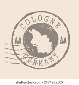 Stamp Postal of Cologne. Map Silhouette rubber Seal.  Design Retro Travel. Seal  Map of Cologne is city of  Germany grunge  for your design.  EPS10