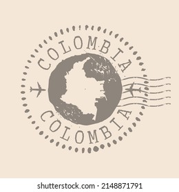 Stamp Postal of Colombia. Map Silhouette rubber Seal.  Design Retro Travel. Seal of Map Colombia grunge  for your design.  EPS10.