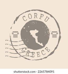 Stamp Postal of Corfu. Map Silhouette rubber Seal.  Design Retro Travel. Seal  Map Corfu of Greece grunge  for your design.  EPS10