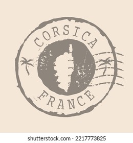 Stamp Postal of Corsica. Map Silhouette rubber Seal.  Design Retro Travel. Seal  Map Corsica of  France grunge  for your design.  EPS10