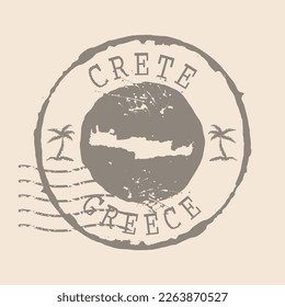 Stamp Postal of Crete. Map Silhouette rubber Seal.  Design Retro Travel. Seal  Map Crete of Greece grunge  for your design.  EPS10