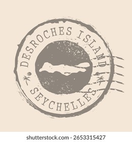 Stamp Postal Desroches Island of Seychelles. Map Silhouette rubber Seal.  Design Retro Travel. Seal of Map Desroches Island grunge  for your design. Seychelles. EPS10