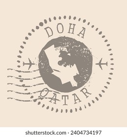 Stamp Postal of  Doha is capital of Qatar. Map Silhouette rubber Seal.  Design Retro Travel. Seal of Map Doha grunge  for your design.  EPS10