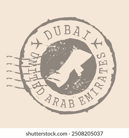 Stamp Postal of  Dubai is city of United Arab Emirates. Map Silhouette rubber Seal.  Design Retro Travel. Seal of Map Dubai grunge  for your design. UAE.  EPS10