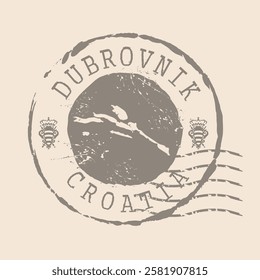 Stamp Postal of  Dubrovnik is city of Croatia. Map Silhouette rubber Seal.  Design Retro Travel. Seal of Map Dubrovnik grunge  for your design. Croatia. EPS10