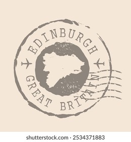 Stamp Postal of  Edinburgh is the city of  United Kingdom. Map Silhouette rubber Seal.  Design Retro Travel. Seal of Map Edinburgh grunge  for your design.  EPS10