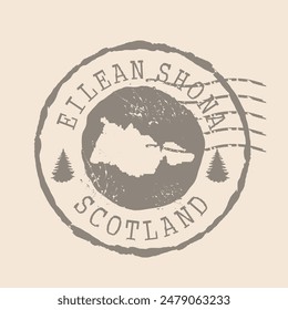 Sello postal isla de Eilean Shona. Mapa Sello de caucho de silueta.  Diseño Retro Travel. Sello Mapa Eilean Shona de Escocia grunge para su diseño.  EPS10