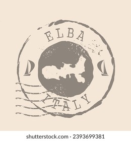 Stamp Postal of Elba island. Map Silhouette rubber Seal.  Design Retro Travel. Seal  Map Elba of Italy grunge  for your design.  EPS10