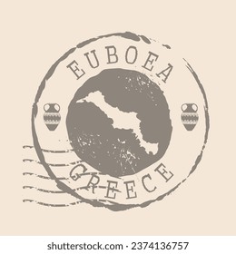Stamp Postal of Euboea. Map Silhouette rubber Seal.  Design Retro Travel. Seal  Map of Euboea grunge  for your design. Greece. EPS10