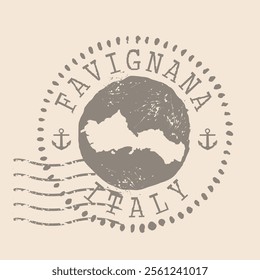 Stamp Postal of Favignana island of Italy. Map Silhouette rubber Seal.  Design Retro Travel. Seal  Map of Favignana island grunge  for your design.  EPS10