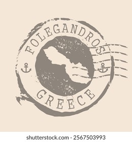 Stamp Postal of Folegandros island. Map Silhouette rubber Seal.  Design Retro Travel. Seal  Map of Folegandros grunge  for your design. Greece. EPS10