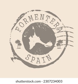 Stamp Postal of Formentera. Map Silhouette rubber Seal.  Design Retro Travel. Seal  Map Formentera of Spain grunge  for your design.  EPS10