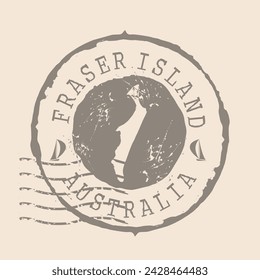 Stamp Postal of  Fraser Island of Australia. Map Silhouette rubber Seal.  Design Retro Travel. Seal of Map Fraser Island grunge  for your design.  EPS10