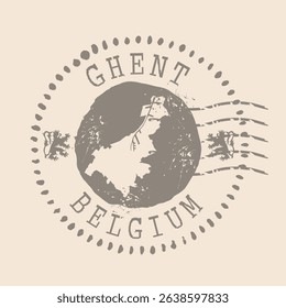 Stamp Postal Ghent is city of  Belgium. Map Silhouette rubber Seal.  Design Retro Travel. Seal of Ghent grunge  for your design. Belgium. EPS10