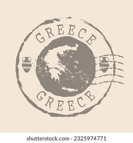Stamp Postal of Greece. Map Silhouette rubber Seal.  Design Retro Travel. Seal  Map of Greece grunge  for your design.  EPS10
