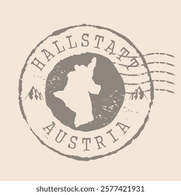 Stamp Postal of  Hallstatt is the city of  Austria. Map Silhouette rubber Seal.  Design Retro Travel. Seal of Map Hallstatt grunge  for your design.  EPS10