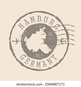 Stamp Postal of Hamburg. Map Silhouette rubber Seal.  Design Retro Travel. Seal  Map of Hamburg is city of  Germany grunge  for your design.  EPS10