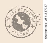 Stamp Postal of Ho Chi Minh City  of Vietnam. Map Silhouette rubber Seal.  Design Retro Travel. Seal  Map Ho Chi Minh City of Vietnam grunge  for your design.  EPS10